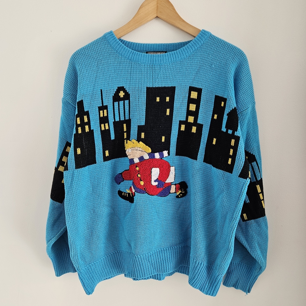Vintage 90s Bubbles International City Skyline Sweater Large Graphic Novelty
